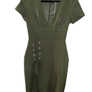NWT ASOS Lace-Up Midi Dress | Olive Green V-Neck Bodycon, Size 6